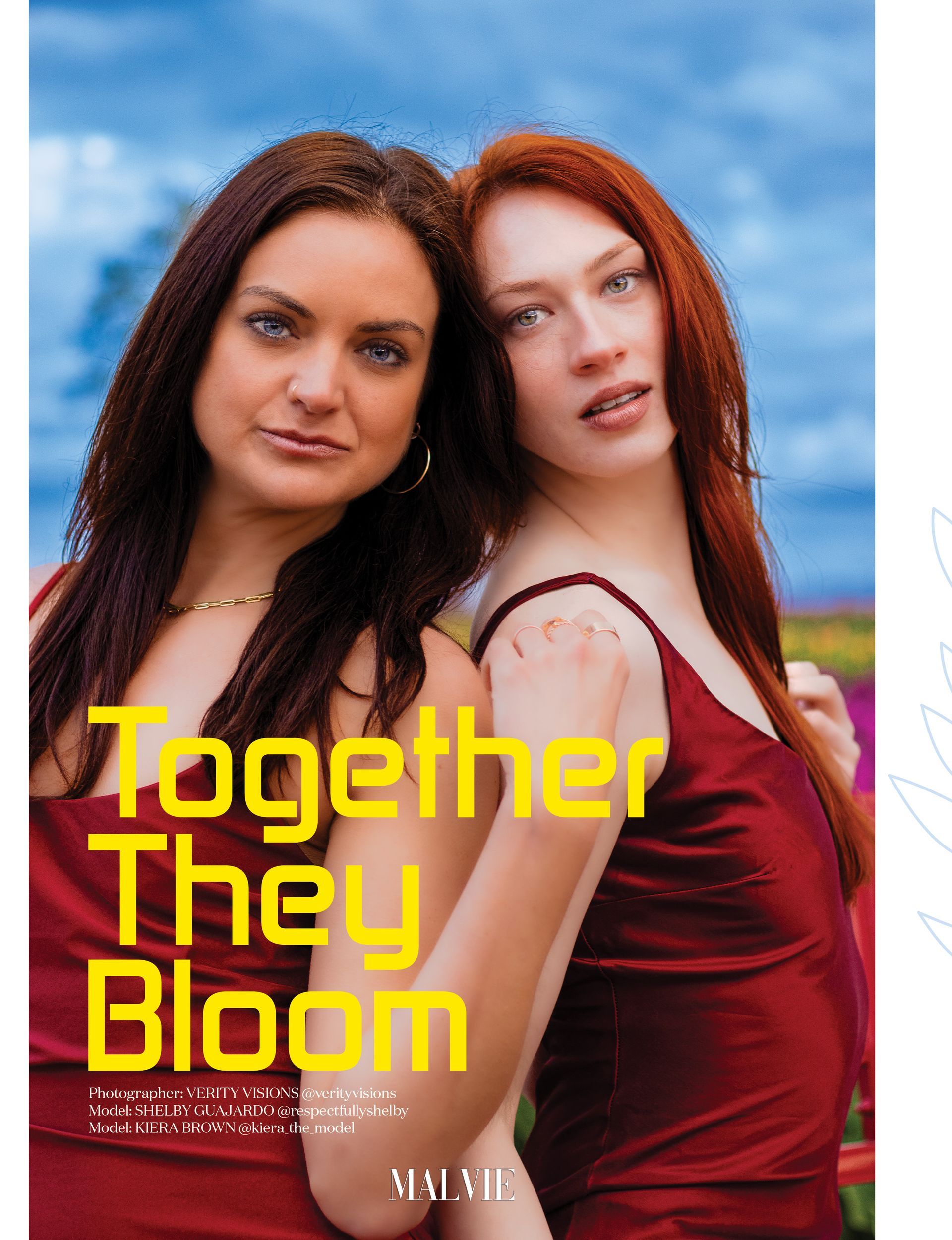 Models Kiera Brown and Shelby G published in Malvie Magazine, tulip farm editorial photographed by Verity Visions in Salem Oregon with cinematic luxury style.