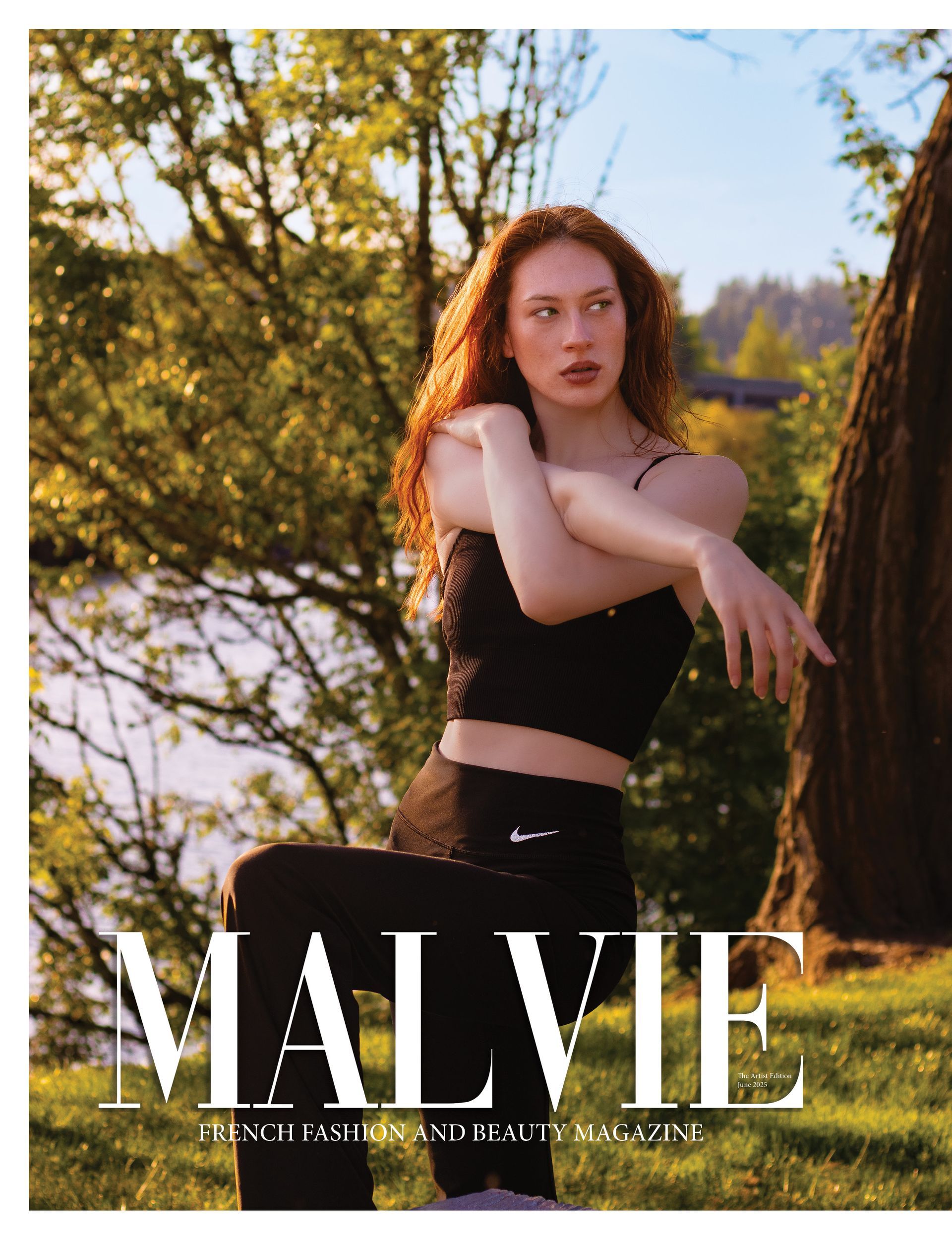 Kiera Brown on the June 2025 Malvie Magazine cover, Nike-inspired editorial at Riverfront Park in Salem Oregon by Verity Visions.