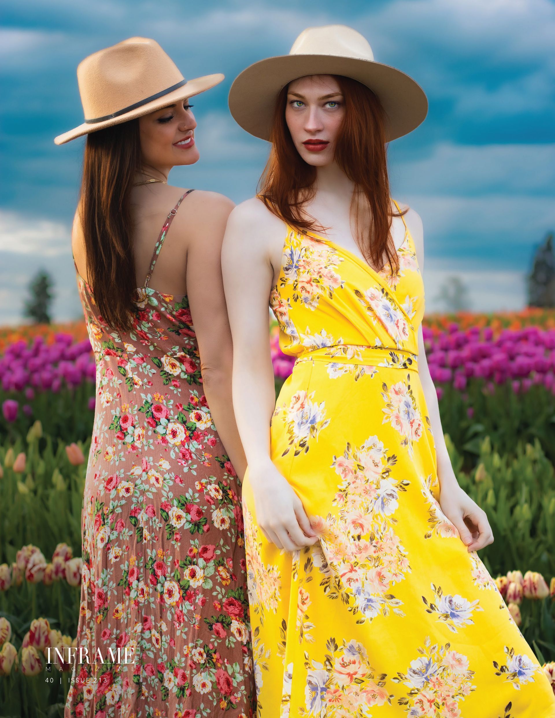 Kiera Brown and Shelby G published in a spring tulip farm editorial, photographed by Verity Visions during the Wooden Shoe Tulip Festival in Salem Oregon.