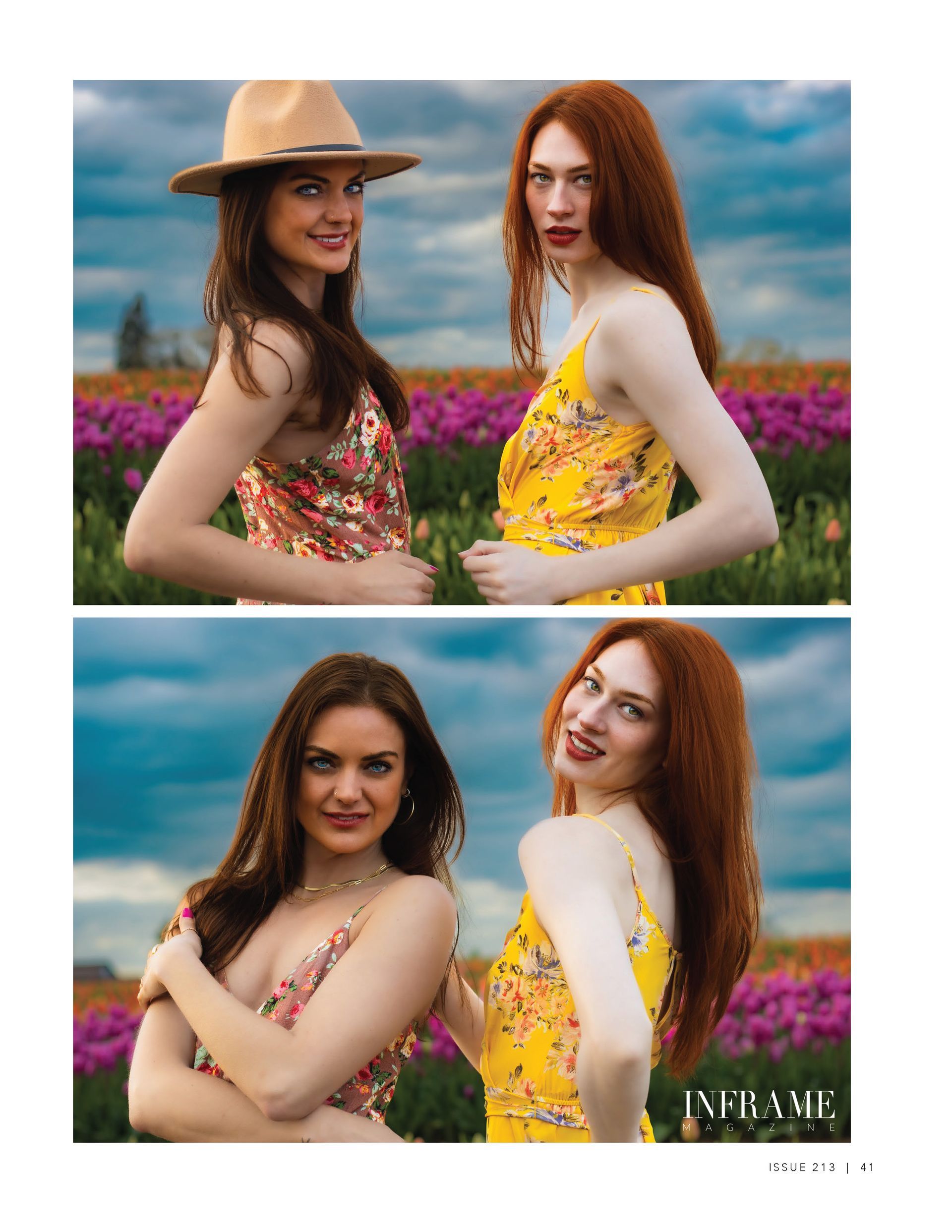 Kiera Brown and Shelby G published in a spring tulip farm editorial, photographed by Verity Visions during the Wooden Shoe Tulip Festival in Salem Oregon.