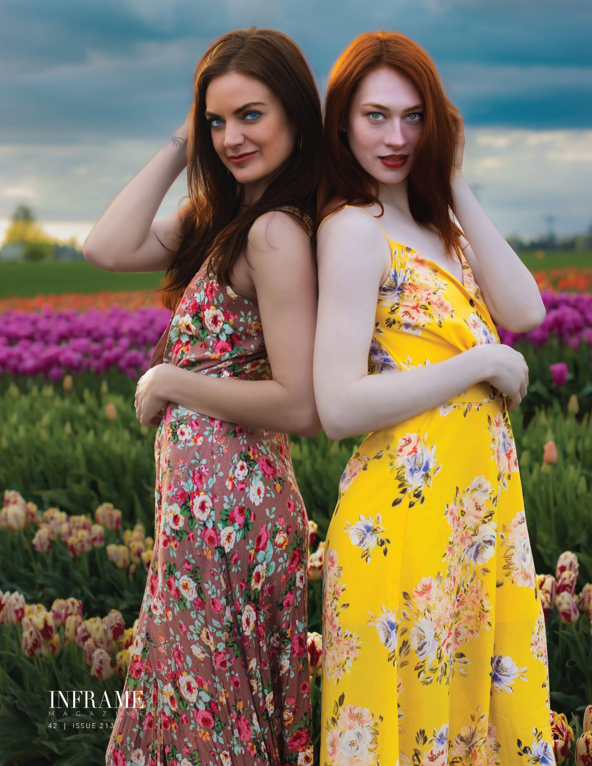 Kiera Brown and Shelby G published in a spring tulip farm editorial, photographed by Verity Visions during the Wooden Shoe Tulip Festival in Salem Oregon.