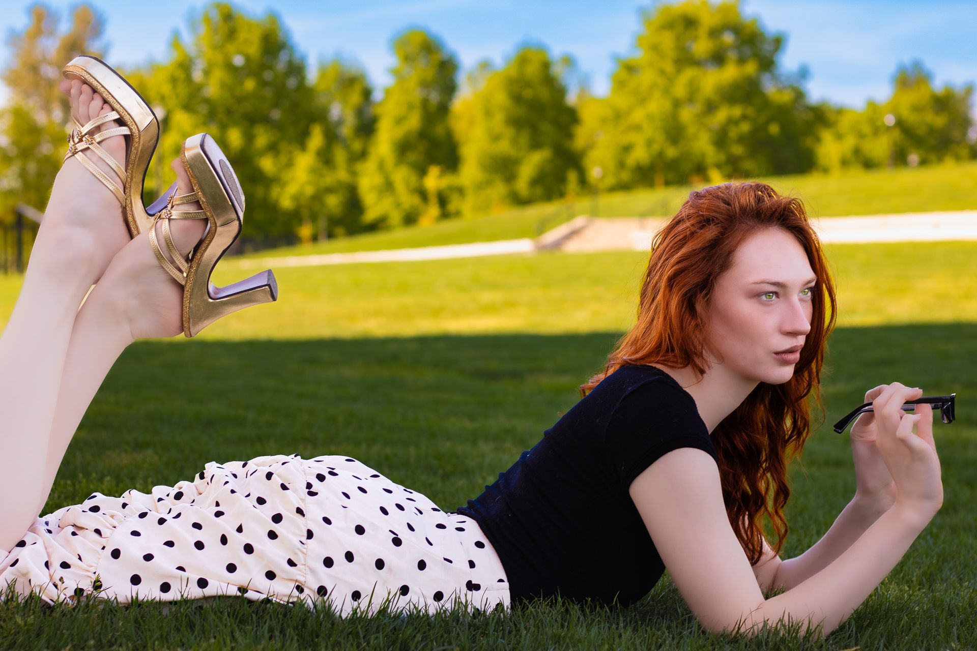 Fashion model Kiera Brown in a cinematic fashion editorial at Riverfront Park in Salem Oregon, highlighting luxury portrait photography by Verity Visions.