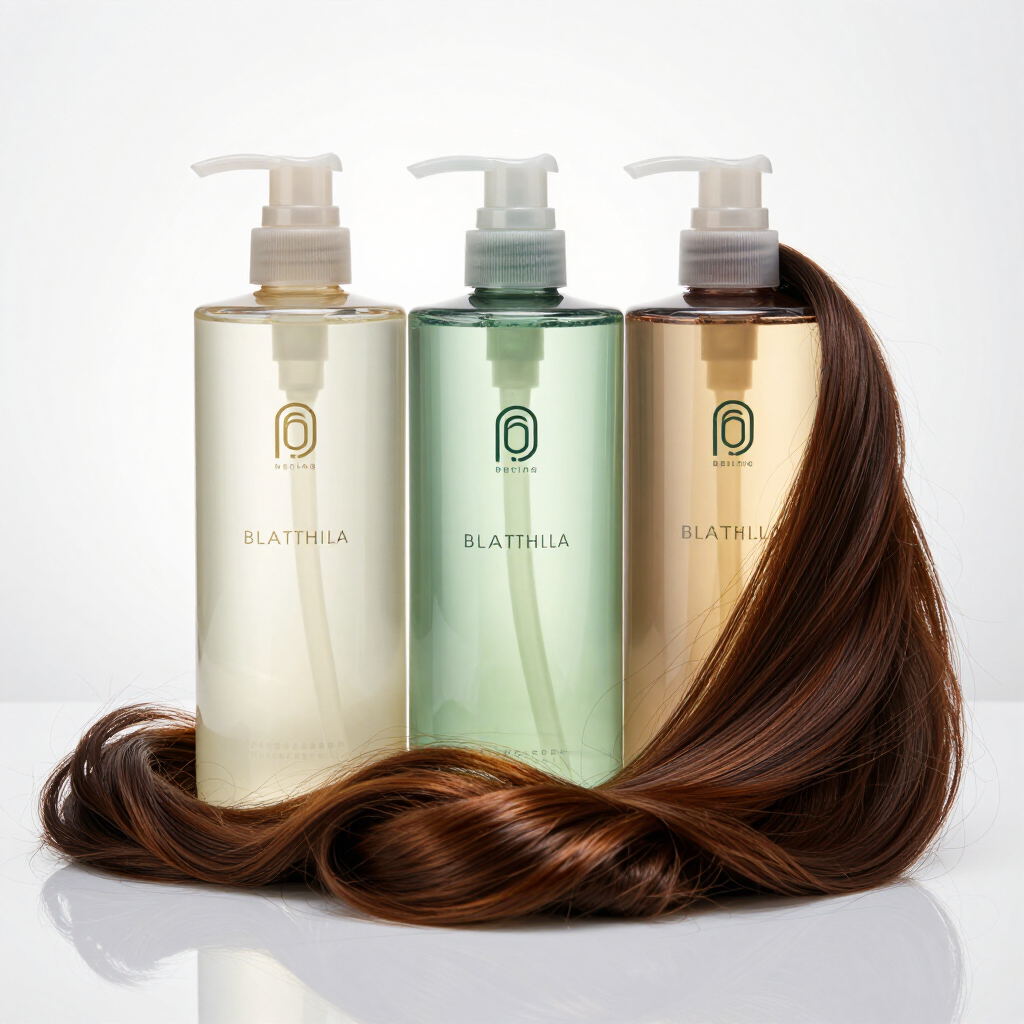 Tres frascos de productos para el cuidado del cabello