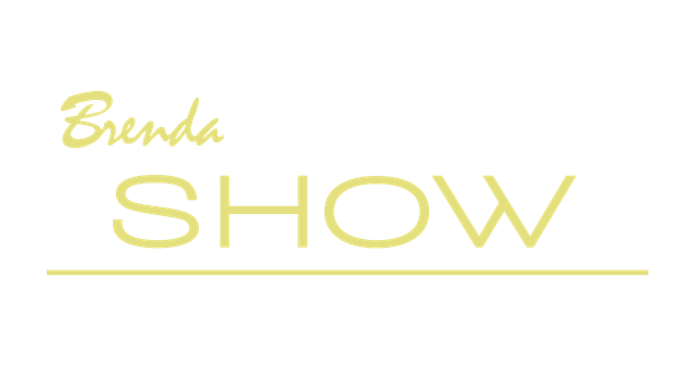 Logotipo con texto dorado que dice “Brenda SHOW” con un fino subrayado dorado sobre un fondo blanco.