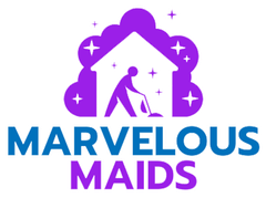 Marvelous Maids logo: Purple house with cleaner, blue text.