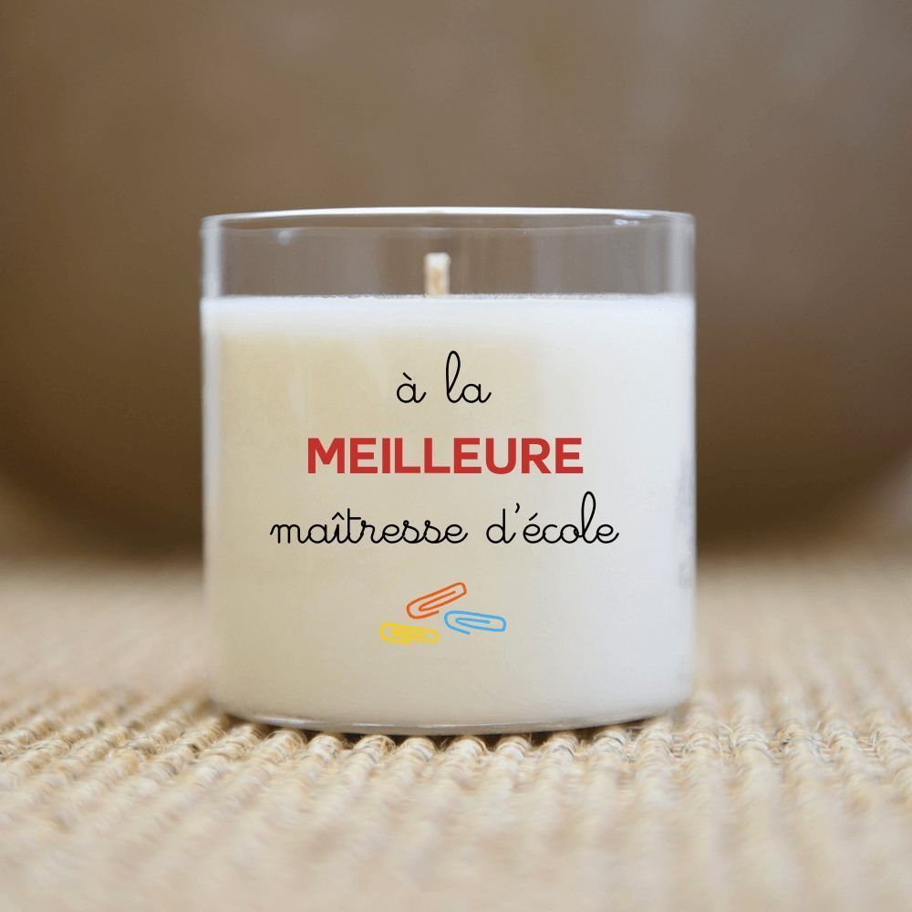 Candle in a glass, with text 