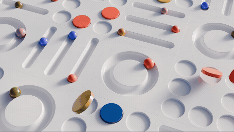 Animating abstract geometric pattern of gray rings and colorful dots on a white surface Animating abstract geometric pattern of gray rings and colorful dots on a white surface