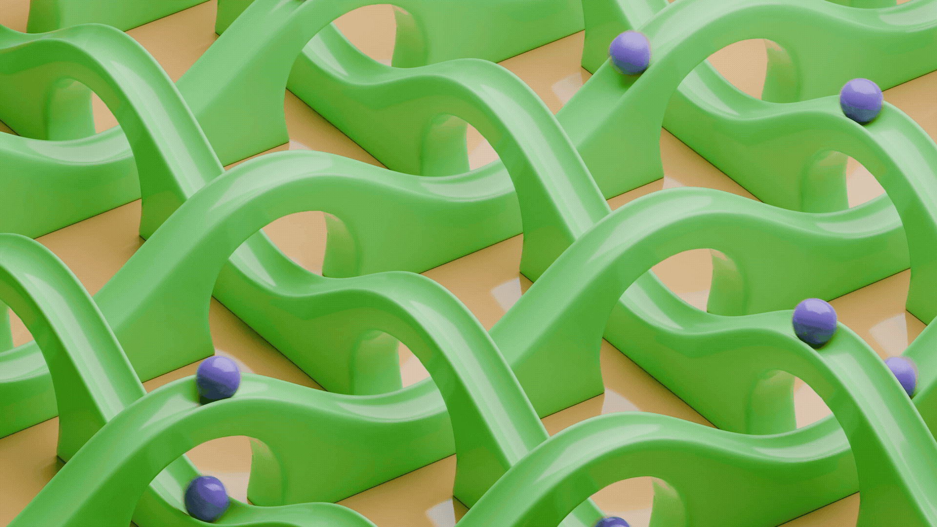 Small moving animating purple balls moving in a circle over a green circular surface.