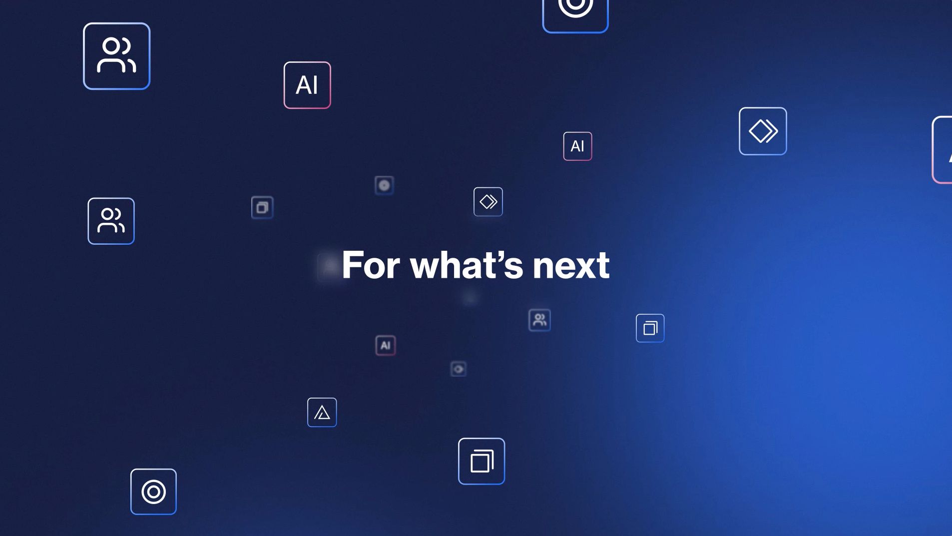 Blue gradient tech-themed background with floating icons and the text “For what’s next” Blue gradient tech-themed background with floating icons and the text “For what’s next”