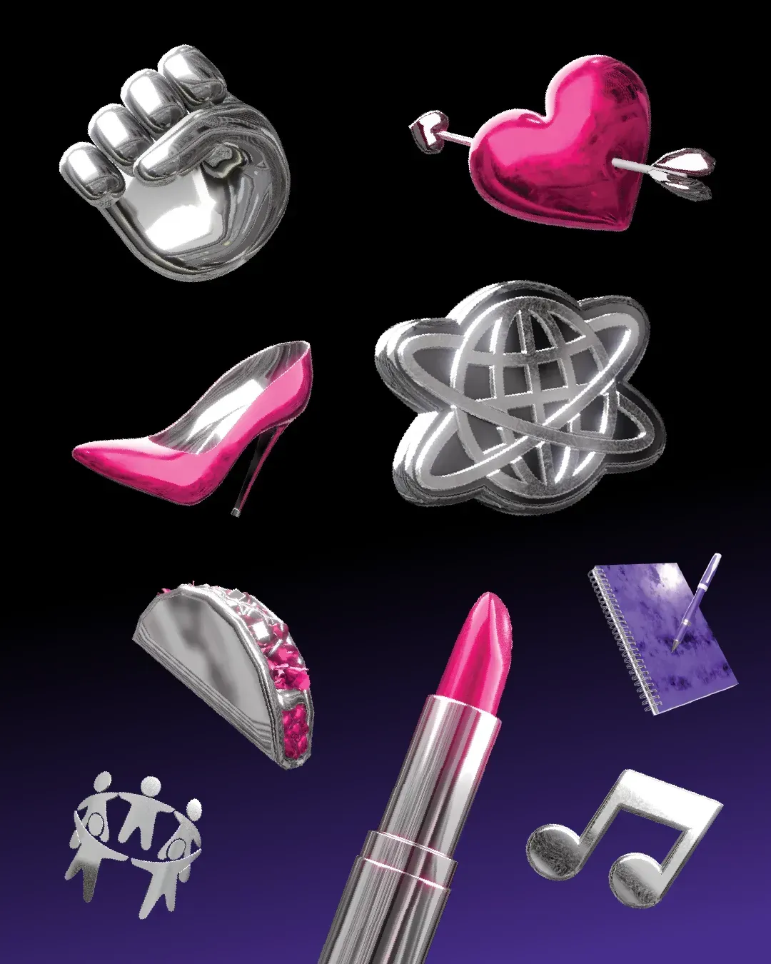 A bunch of icons including a lipstick and a heart