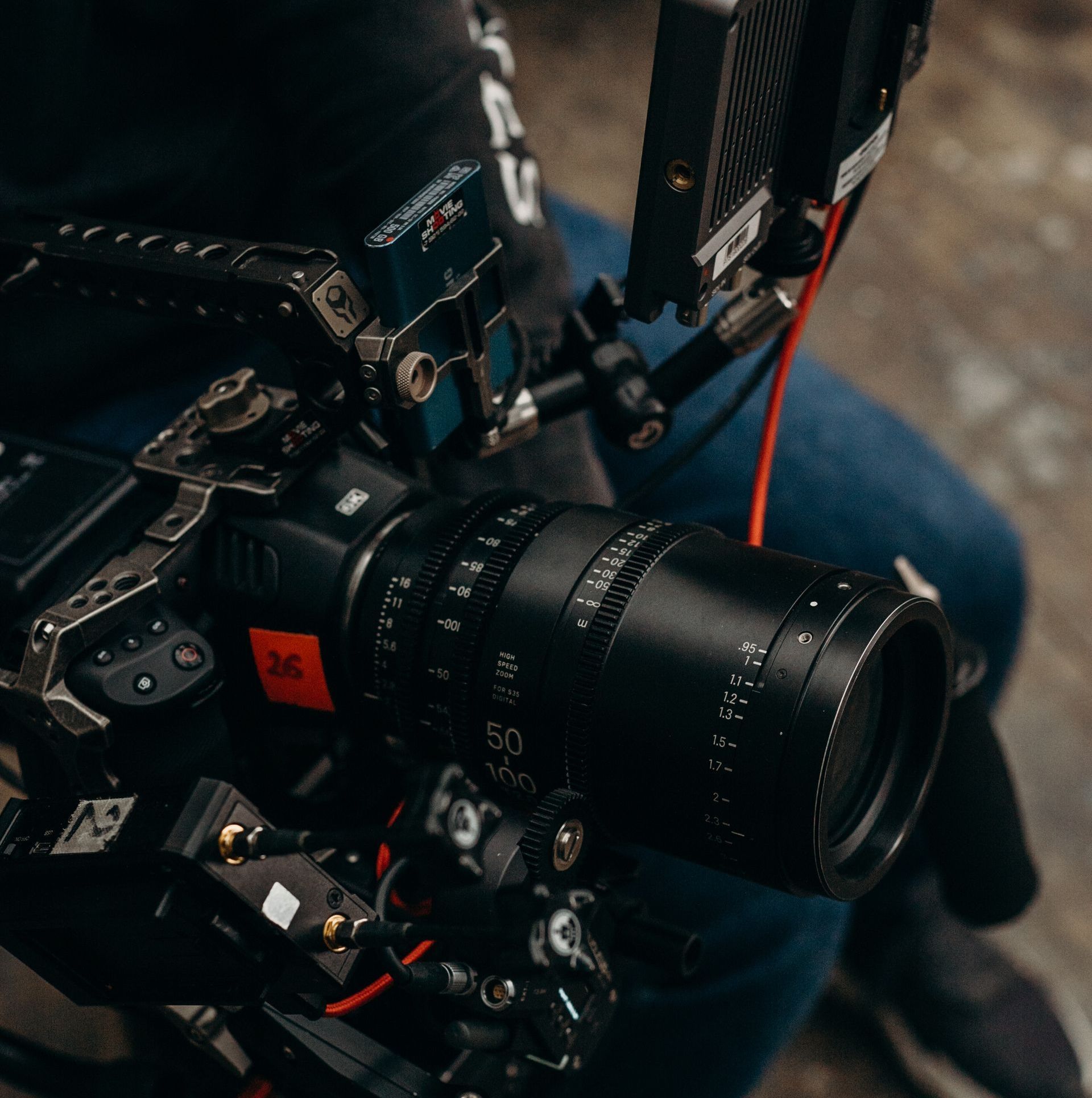 A person is holding a camera in their lap.