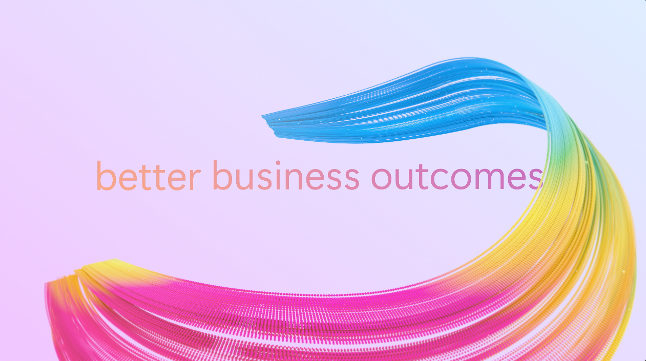 Colorful, flowing abstract shape with text 