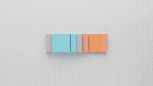 Pastel blue and orange rectangular boxes arranged in a row on a light gray surface
