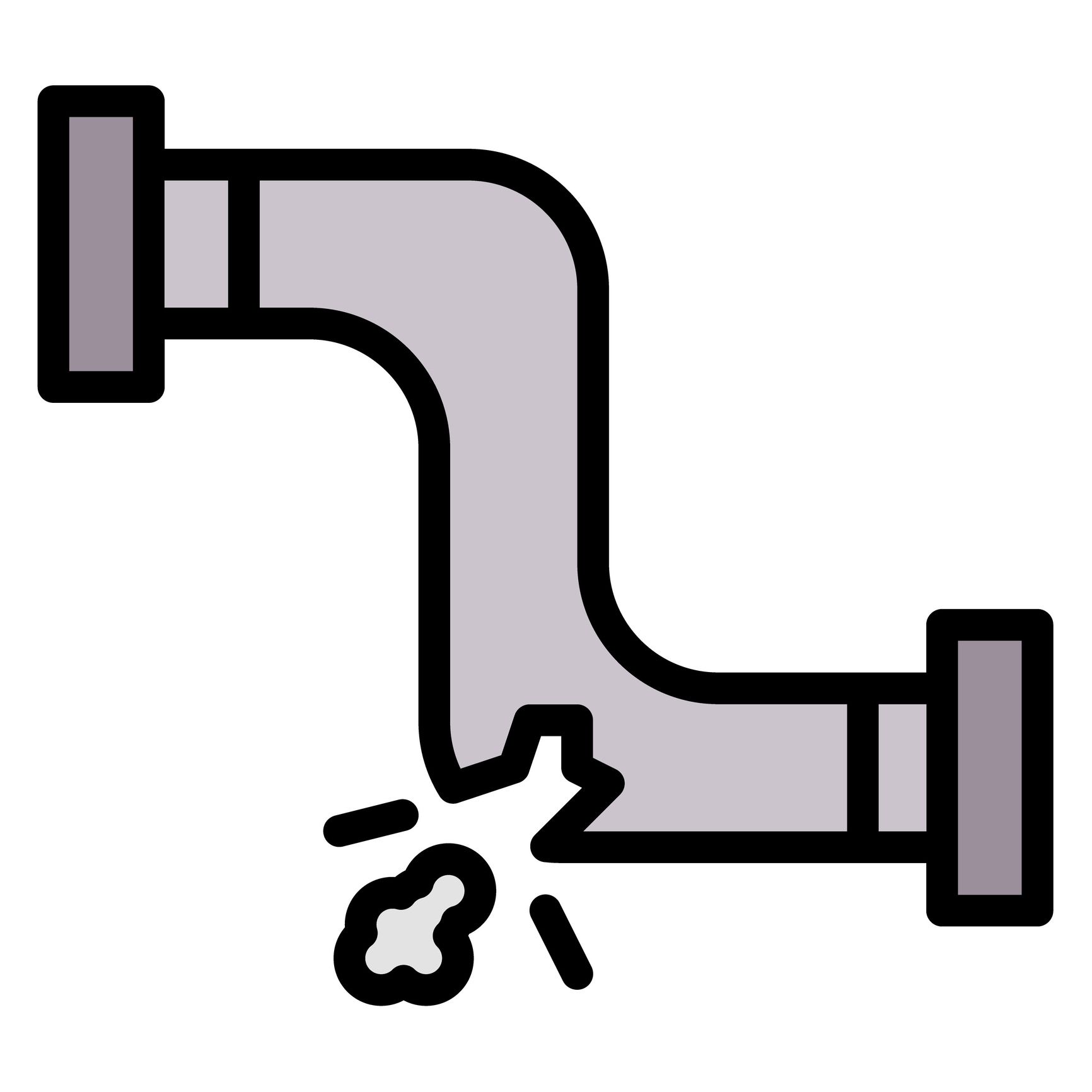 Broken pipe with water leaking out.