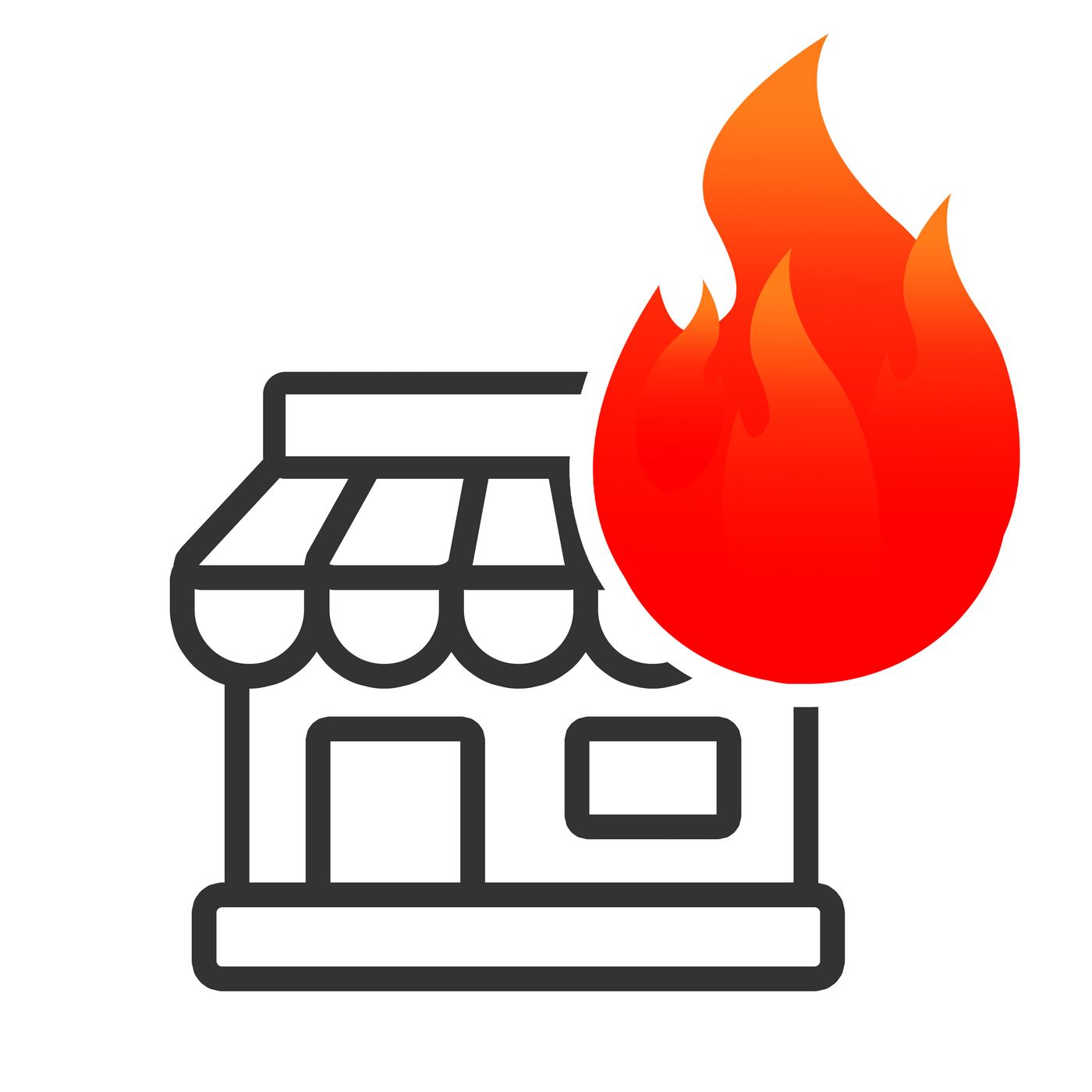 Shop building engulfed in flames, indicating a fire. Shop building engulfed in flames, indicating a fire.