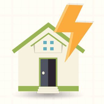 House with green roof and a lightning bolt. House with green roof and a lightning bolt.