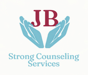 JB logo with blue hands cradling maroon letters, and “Strong Counseling Services” in blue text