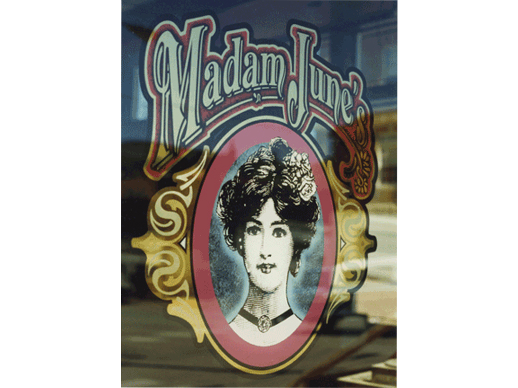 Silkscreened, gold leaf window graphics