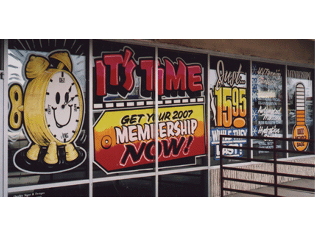 Hand lettered window graphics