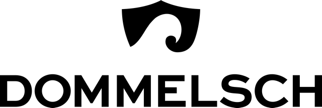 Een zwart-wit logo voor dommelsch op een witte achtergrond.
