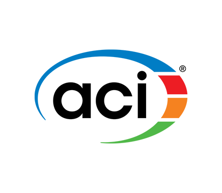 A colorful logo for aci on a white background.