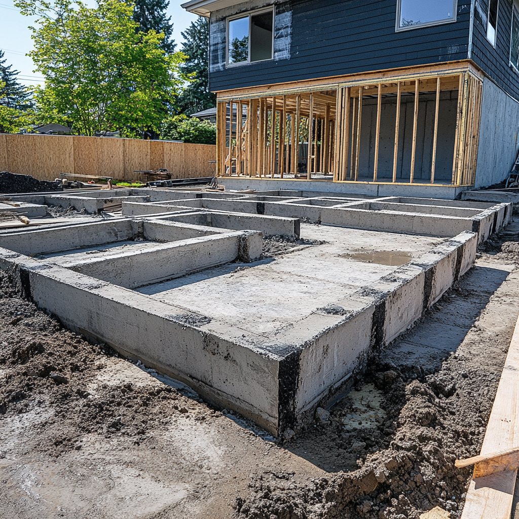 The foundation of a house is being built.