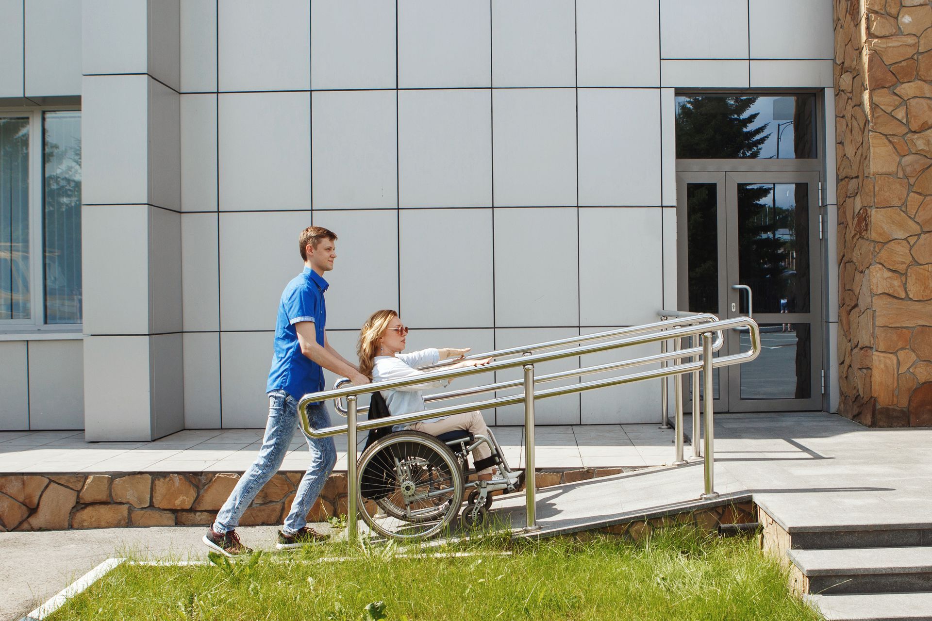 Handicap ramps on a commercial building.