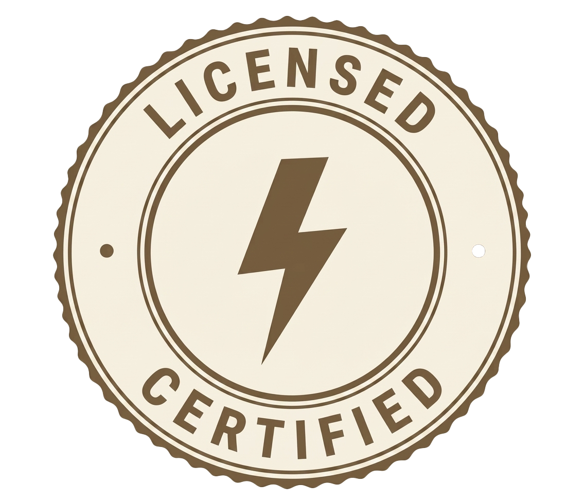 Cream licensed certified seal with lightning bolt icon Cream licensed certified seal with lightning bolt icon