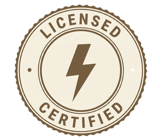 Cream licensed certified seal with lightning bolt icon Cream licensed certified seal with lightning bolt icon