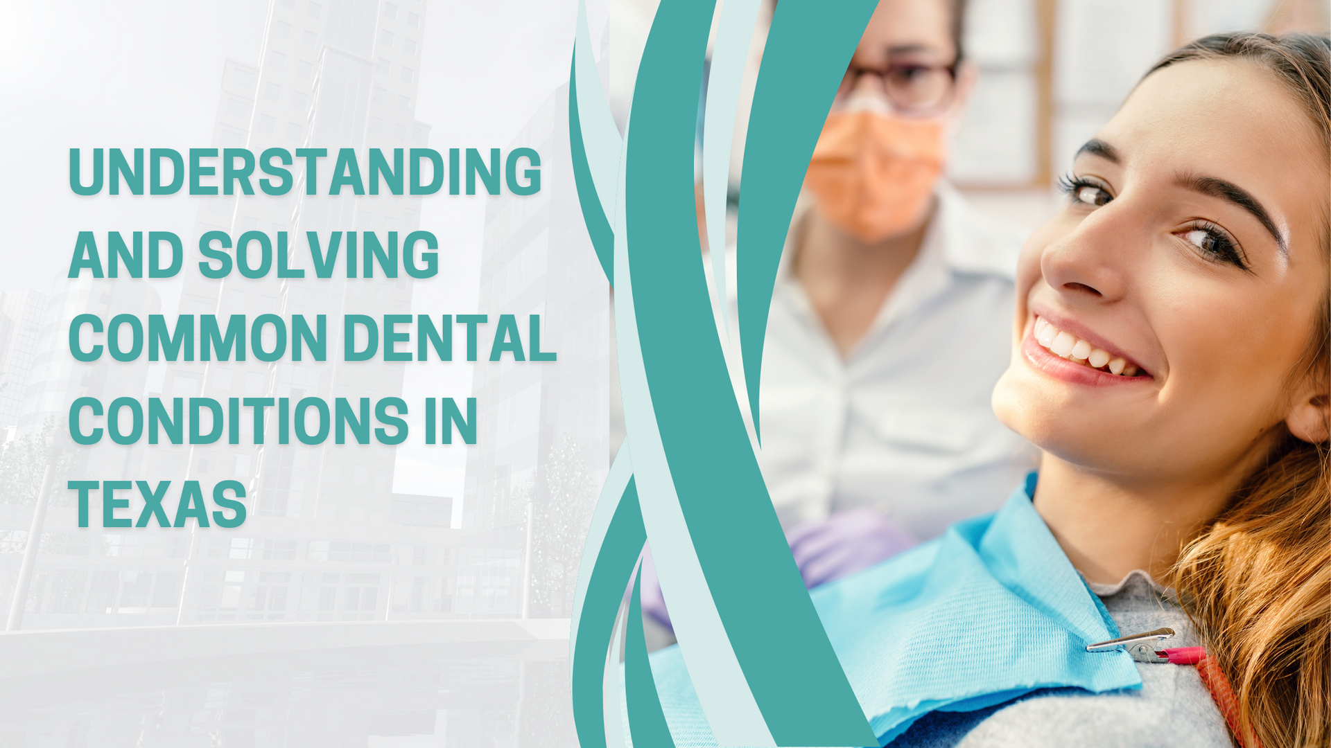 A woman is smiling while sitting in a dental chair.