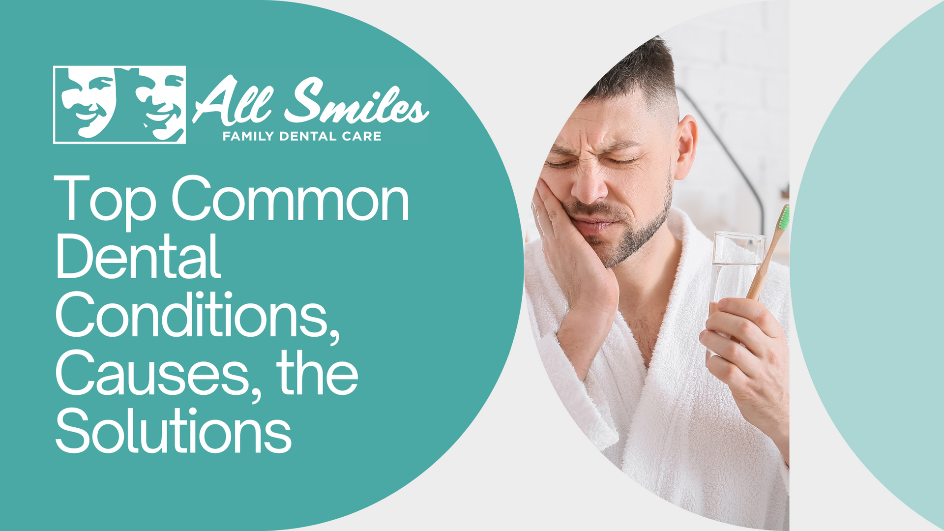 A man is brushing his teeth with a toothbrush and has a toothache.