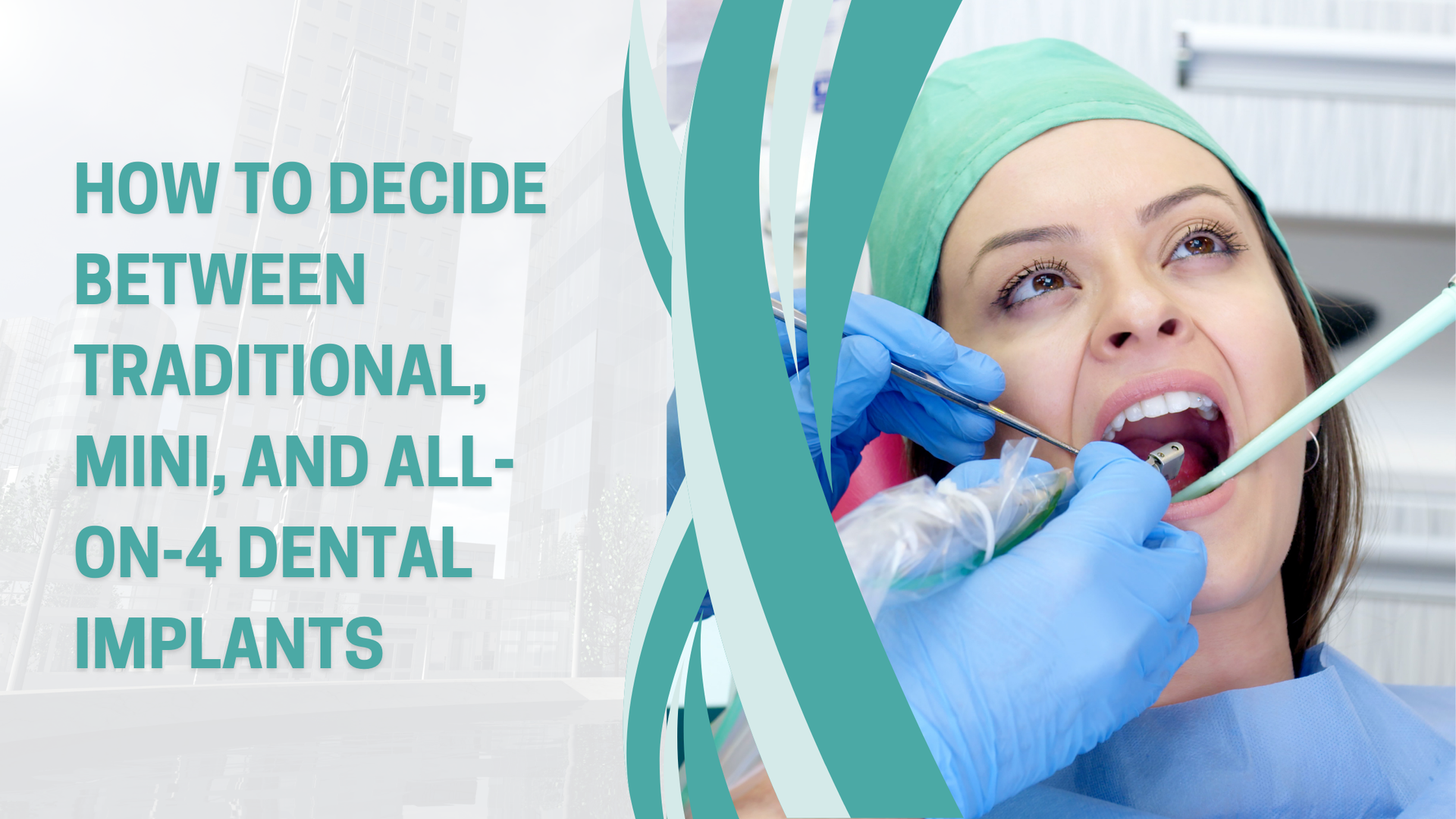A woman is getting her teeth examined by a dentist.