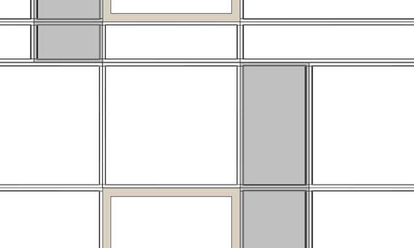 Grille de rectangles blancs et gris.