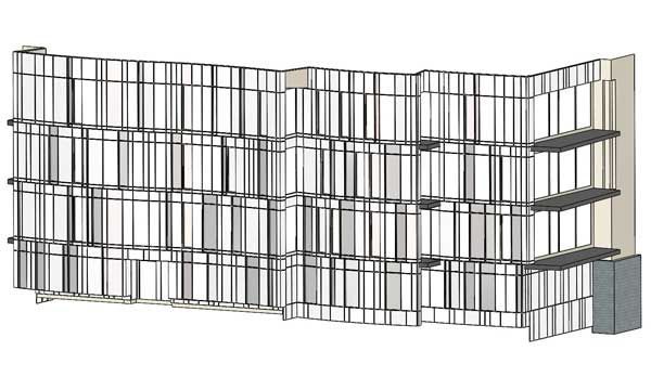 Bâtiment moderne à plusieurs étages avec façade vitrée et balcons.
