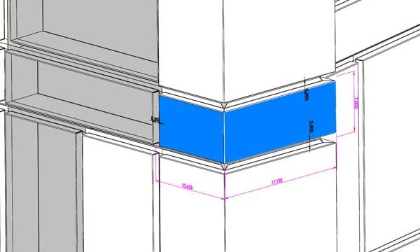 Poutre de support bleue reliant deux colonnes structurelles blanches, étiquetées avec des dimensions.