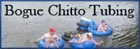 People tubing on a river with the text “Bogue Chitto Tubing” overlaid