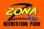 ZONA ATV Recreation Park logo on orange background with black brushstroke and yellow text