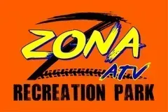 ZONA ATV Recreation Park logo on orange background with black brushstroke and yellow text