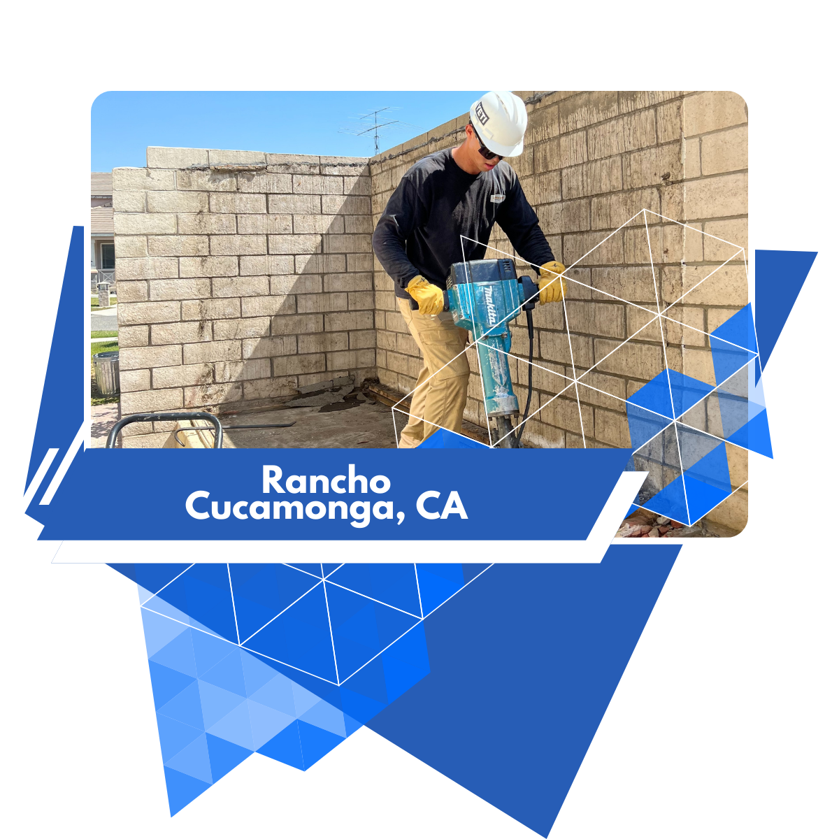 A man is working on a wall in rancho cucamonga , ca.