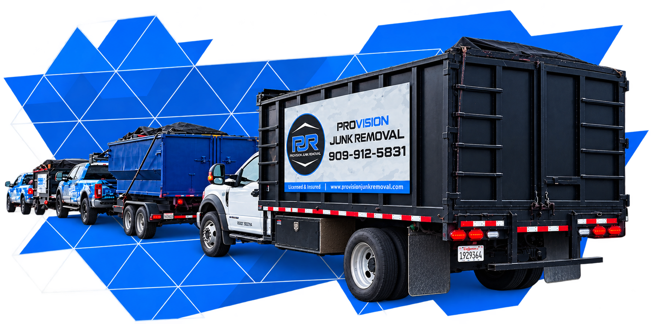A junk and debris truck is sitting on a white surface.