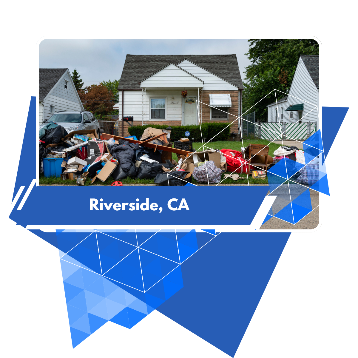 A pile of trash in front of a house in riverside ca