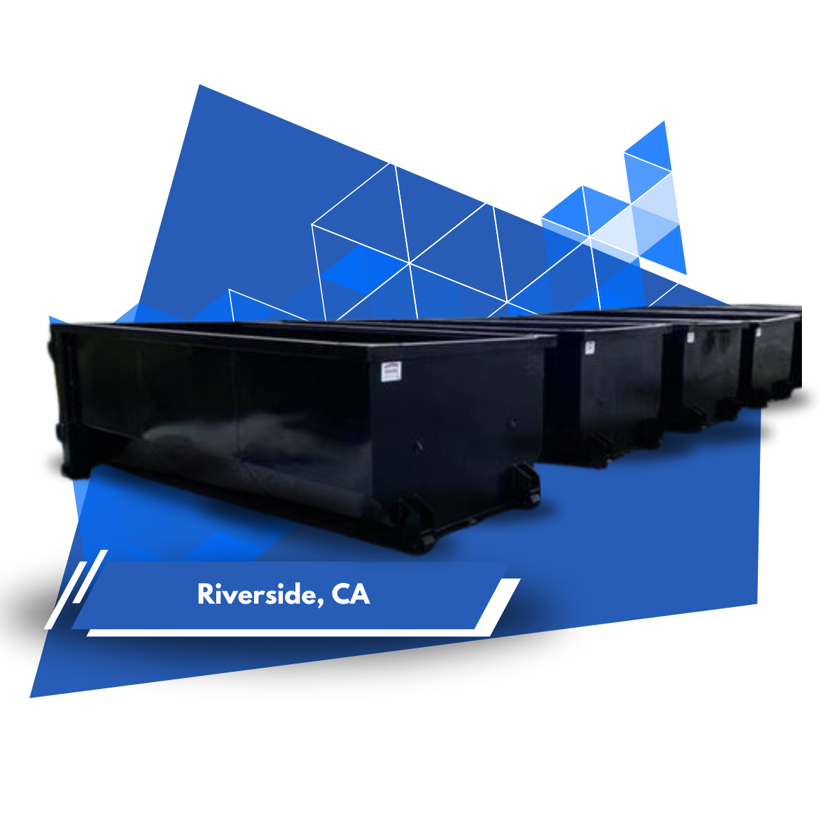 A row of dumpsters in riverside ca on a blue background