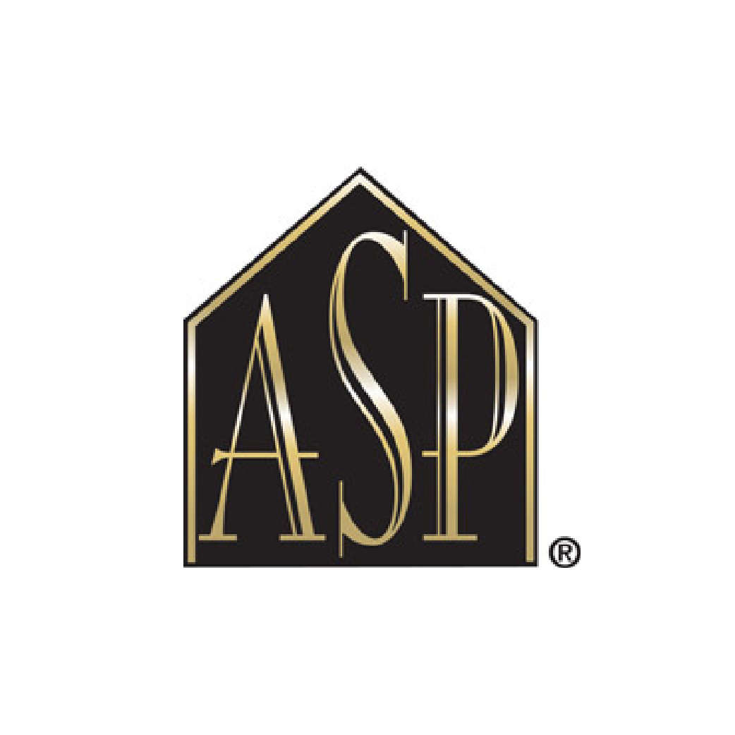 ASP logo in gold on a black house-shaped outline