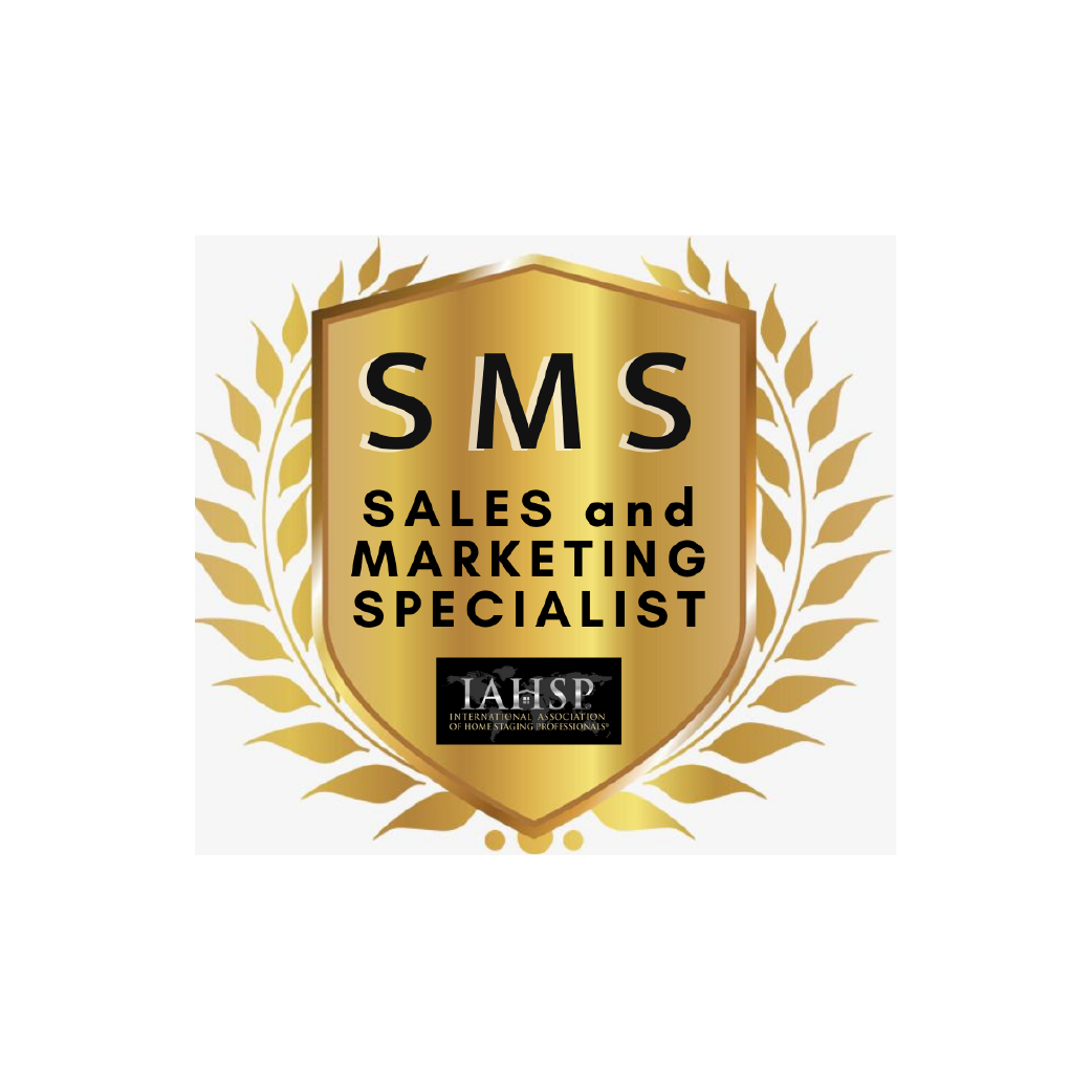 Gold SMS Sales and Marketing Specialist shield logo with laurel wreath and black text