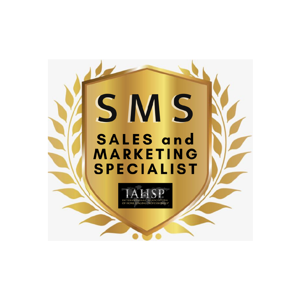 Gold shield logo reading “SMS Sales and Marketing Specialist” with laurel wreath accents and a small black banner.