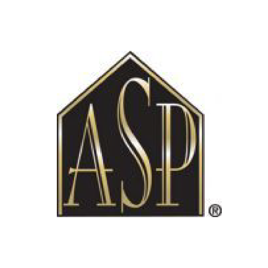 ASP logo in gold letters on a black house-shaped background, with a small registered trademark symbol