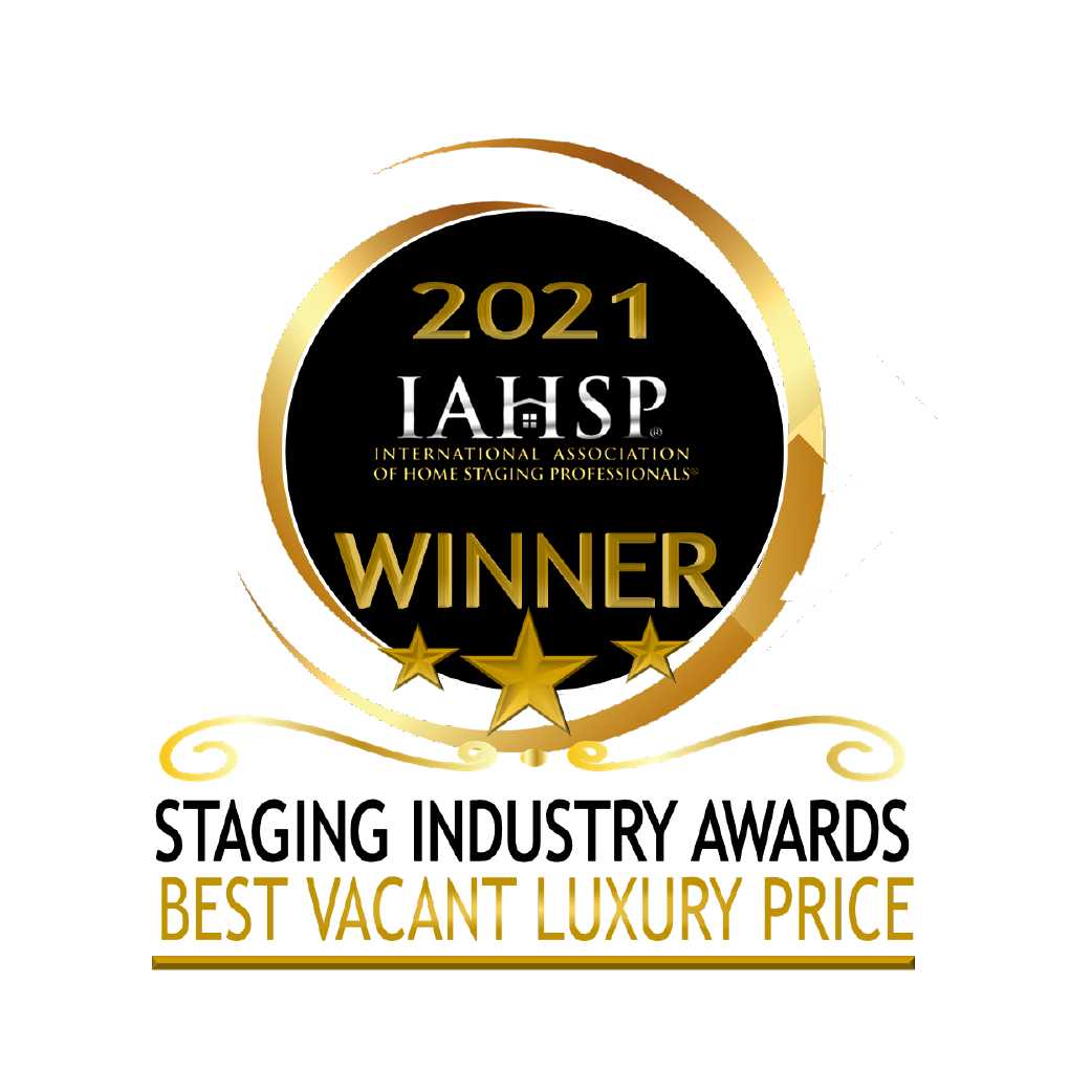 2021 IAHSP Winner badge for Staging Industry Awards, Best Vacant Luxury Price, in black and gold