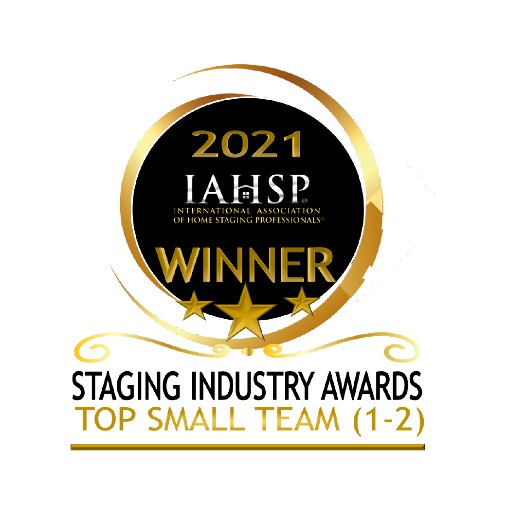 2021 IAHSP Winner badge with gold and black design, reading “Staging Industry Awards Top Small Team (1-2)”
