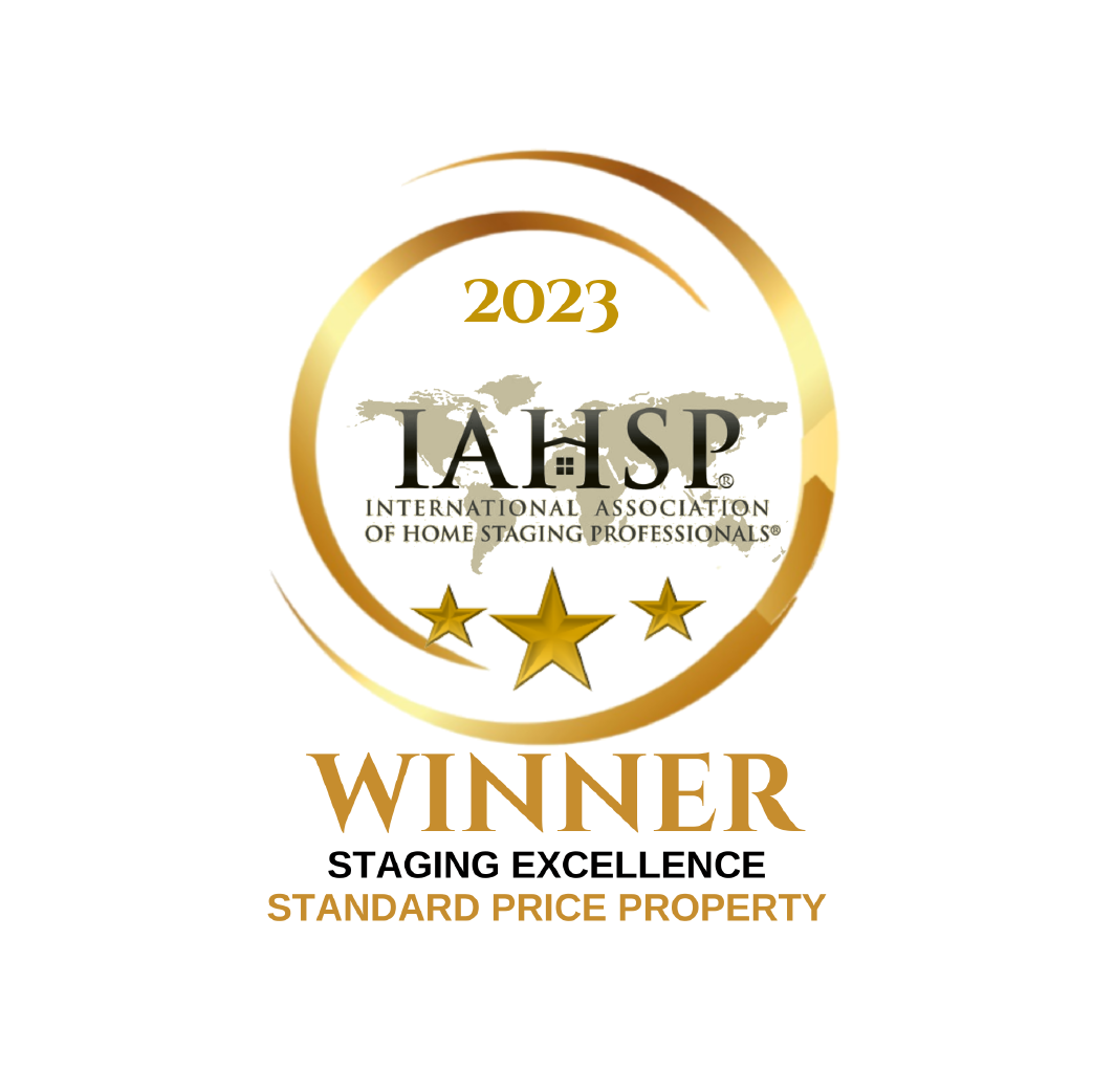 2023 gold award badge reading “WINNER” and “Staging Excellence Standard Price Property”