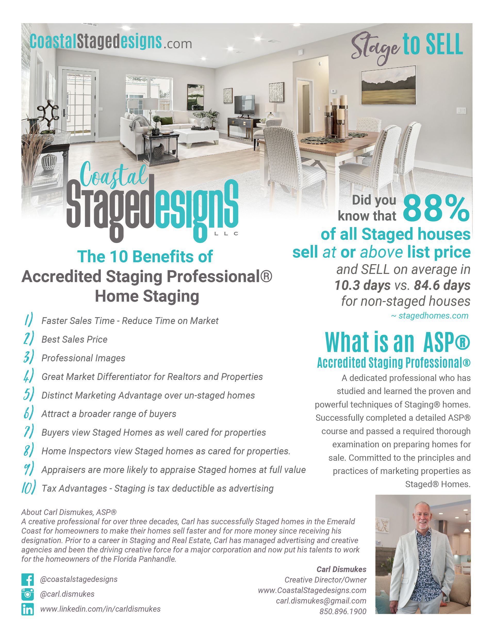 Staged home flyer with living room photo, “Ready to SELL” text, and realtor information on white background